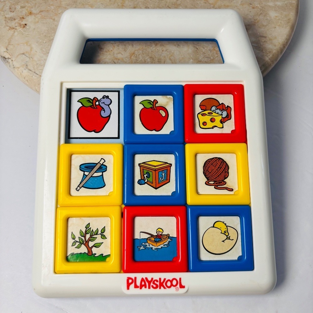 Vintage Playskool 1990 Slide A Square Picture Puzzle White Blue Plastic‎ Toy